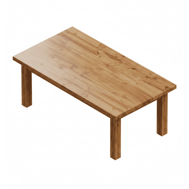 A simple rectangular dining table constructed entirely from light-colored solid wood, featuring a flat top surface and four sturdy, square-profile legs. — 3D model (AI enhanced source)