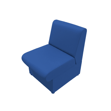 A single-seat armchair upholstered in a textured blue fabric. The armchair features a low profile with a cushioned seat and a straight, upright backrest. It appears to have a boxed base with small, dark feet. — 3D model (AI enhanced source)