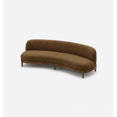 A curved sofa with a wooden frame and upholstered seating. The sofa features a continuous curved backrest and seat, supported by a low-profile, bentwood frame. Four tapered wooden legs provide support. — 3D model (AI enhanced source)