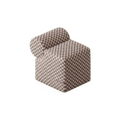 A modular ottoman with a cubic base and a cylindrical backrest. The upholstery features a small checkered pattern in brown and beige tones. — 3D model (AI enhanced source)