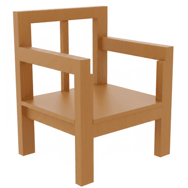 A rendering of a minimalist armchair constructed from light-colored wood, featuring a distinctly geometric and blocky design for both its frame and solid seat/back surfaces. — 3D model (AI enhanced source)