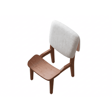 A contemporary lounge chair featuring a low-slung profile. The frame and seat are constructed from a light-toned, possibly cherry or ash, wood with a smooth finish and visible grain. The seat is gently curved and integrated into the sturdy wooden leg structure. A generously padded backrest, upholstered in a textured white bouclé fabric, provides comfortable support. The design emphasizes clean lines and a minimalist aesthetic. — 3D model (AI enhanced source)
