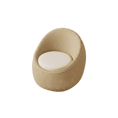 A compact, rounded lounge chair with a tightly woven exterior and a circular, off-white seat cushion, designed for a modern casual aesthetic. — 3D model (AI enhanced source)