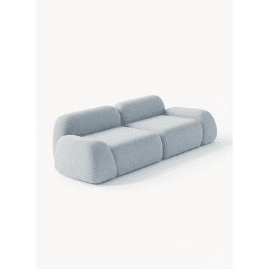 A light blue contemporary modular two-seater sofa. The sofa is composed of two distinct upholstered units, each featuring soft, rounded edges and a plush appearance. The design emphasizes comfort and a modern, organic aesthetic. It is photographed against a clean white background. — 3D model (AI enhanced source)
