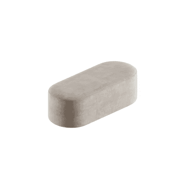 A low-profile, elongated oval ottoman with full upholstery in a neutral beige or taupe color. Its seamless, rounded form and lack of visible legs suggest a modern, minimalist design. — 3D model (AI enhanced source)