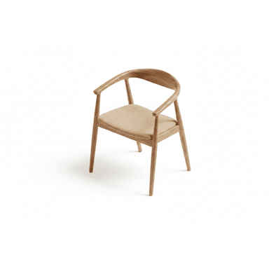A modern dining armchair featuring a solid light-toned wooden frame and a beige upholstered seat, presented against a white background. — 3D model (AI enhanced source)