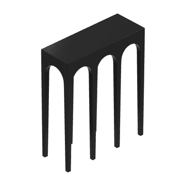 A black console table with a rectangular top and three arched openings forming its legs. The design is minimalist and modern. — 3D model (AI enhanced source)