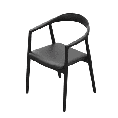 A contemporary black armchair featuring a molded frame with integrated armrests and a curved backrest, complemented by a padded, upholstered seat. — 3D model (AI enhanced source)