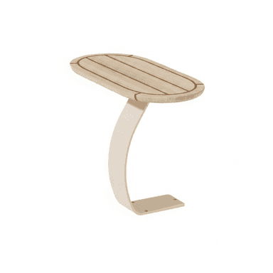 A compact accent table featuring an oval, slatted wood top and a single, curved metal support arm that terminates in a flat, wall-mountable base. The design is modern and minimalist. — 3D model (AI enhanced source)