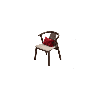 A dark wood dining chair with a curved backrest and light upholstered seat, featuring an integrated armrest design. — 3D model (AI enhanced source)