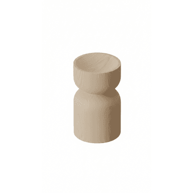 A small, wooden stool with a rounded top section that forms a bowl shape, and a cylindrical base. The design is minimalist and organic. — 3D model (AI enhanced source)