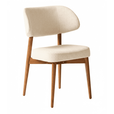 An armless chair featuring a curved, upholstered backrest and a padded seat, supported by four tapered wooden legs. — 3D model (AI enhanced source)