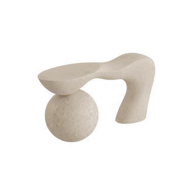 A modern sculptural bench with an organic, biomorphic form, featuring a textured, light-colored material, possibly stone or concrete composite. — 3D model (AI enhanced source)