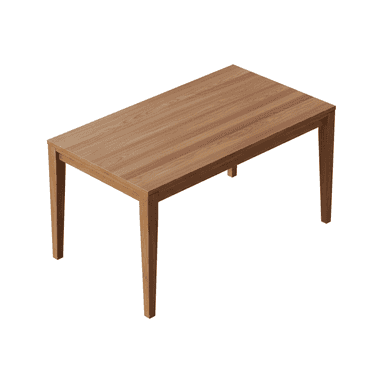 A rectangular dining table with four tapered legs. The tabletop has a visible wood grain pattern, and the legs are integrated into the frame of the tabletop. The design is minimalist and modern. — 3D model (AI enhanced source)