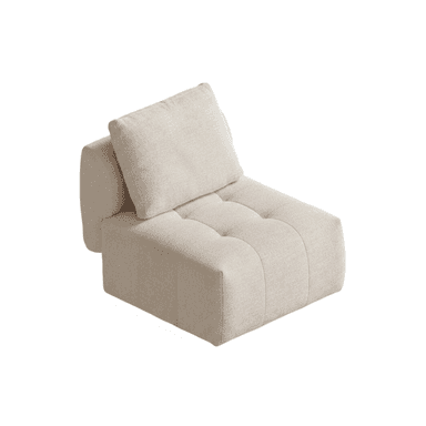 A light beige, upholstered, modular armless chair section with a separate back cushion, featuring button-tufted details on the seat and backrest. — 3D model (AI enhanced source)