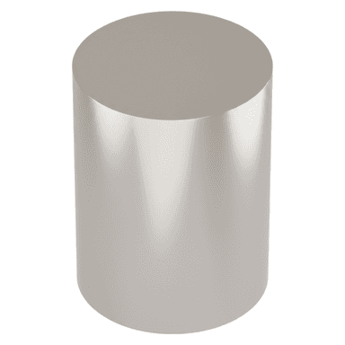 A sleek, cylindrical pedestal table featuring a polished metallic finish. The object has a uniform diameter from top to bottom, with a perfectly flat top surface. The highly reflective surface suggests a metallic material such as stainless steel or chrome, giving it a modern and minimalist aesthetic. — 3D model (AI enhanced source)