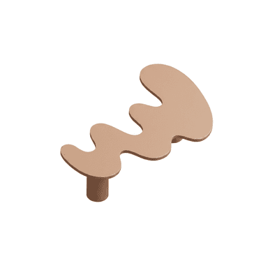 A single, low accent stool featuring an abstract, organic-shaped seat surface in a matte beige finish, supported by a short, cylindrical pedestal base. The design is minimalist and contemporary. — 3D model (AI enhanced source)