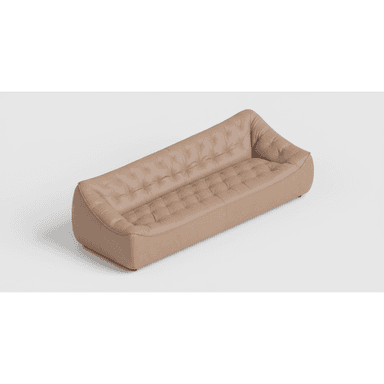 A contemporary sofa featuring an asymmetrical backrest and deep button tufting, upholstered in beige leather with a low-profile silhouette and recessed feet. — 3D model (AI enhanced source)