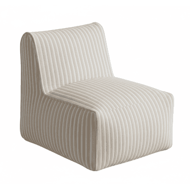 An armless, single-seat upholstered lounge chair featuring a vertical striped pattern in alternating light beige/cream and white. It has a low-profile back integrated with the seat, and a compact, blocky form with softly rounded edges. — 3D model (AI enhanced source)