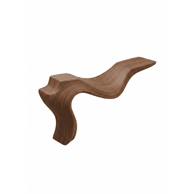 A long, curvilinear wooden bench with a highly sculptural and organic form, showcasing visible wood grain. — 3D model (AI enhanced source)
