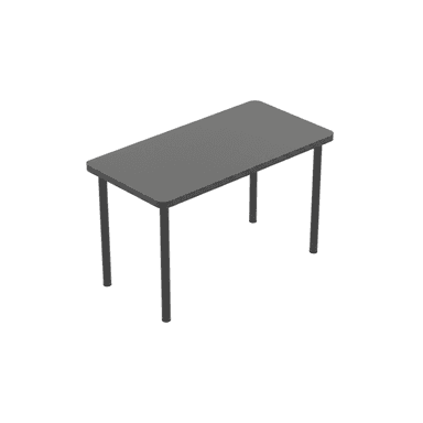 A simple, minimalist rectangular table featuring a dark gray tabletop with rounded corners and four straight, cylindrical legs of the same dark gray color. The design is utilitarian and contemporary. — 3D model (AI enhanced source)