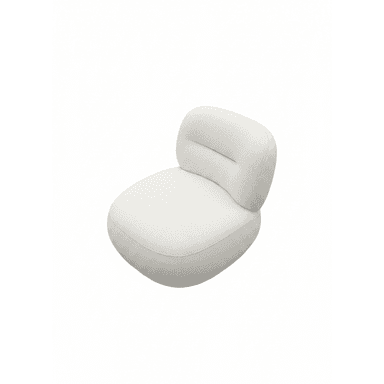 A minimalist, armless lounge chair featuring a plush, rounded seat and a low, curved backrest, all upholstered in a light-colored, textured fabric. — 3D model (AI enhanced source)