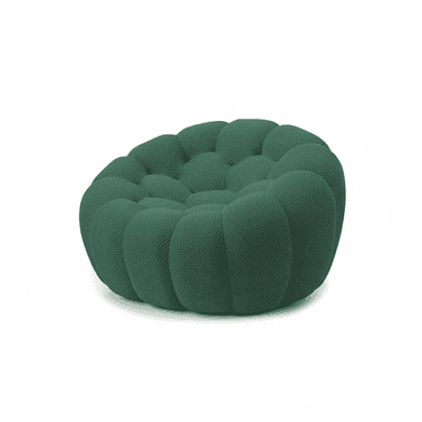 A dark green, round, deeply tufted upholstered ottoman with a distinctive bubble or modular design, presented against a clean white background. — 3D model (AI enhanced source)