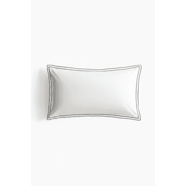 A white pillow with a rectangular shape, featuring a clean design with a double line of dark stitching around its perimeter. The pillow appears to be filled and covered with fabric, suggesting it is intended for sleeping or comfort. — 3D model (AI enhanced source)