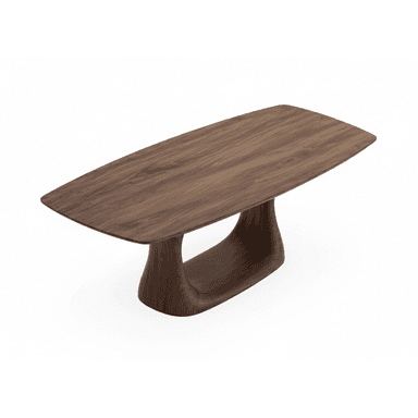 A contemporary coffee table featuring a sculpted, organic base and a rectangular top with rounded corners, all crafted from dark walnut wood. — 3D model (AI enhanced source)