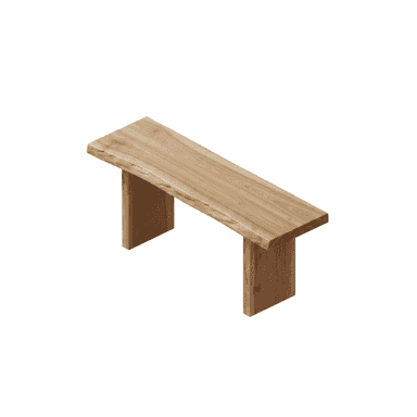 A minimalist bench crafted from solid wood with a distinctive live edge top and robust slab legs, showcasing natural wood grain. — 3D model (AI enhanced source)