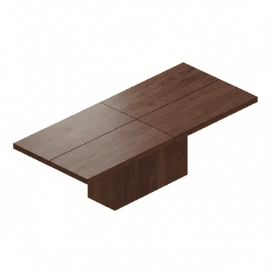 A modern, rectangular conference table featuring a dark wood finish, likely walnut veneer, with a panelled tabletop design. The table is supported by a solid block-style pedestal base, giving it a minimalist and contemporary appearance. The tabletop appears to be constructed from multiple distinct sections, creating subtle seams across its surface. The overall form factor is elongated and robust, designed for professional meeting environments. — 3D model (AI enhanced source)