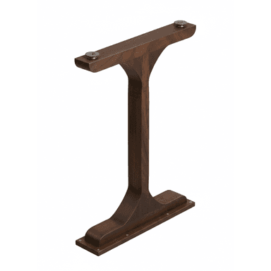 A modern T-shaped table base crafted from dark-stained wood, featuring a central column flaring into a flat rectangular top with adjustable metal connectors and a sturdy footplate. — 3D model (AI enhanced source)
