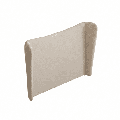 A modern upholstered headboard featuring a wingback design, covered in a textured, light beige fabric. — 3D model (AI enhanced source)