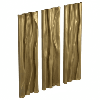 A set of three decorative screens, each designed with a flowing, draped texture that mimics fabric. The screens are vertical and appear to be freestanding or intended for placement in a room to divide space or as a decorative element. The texture is consistent across all three panels, with deep vertical folds and undulations. — 3D model (AI enhanced source)