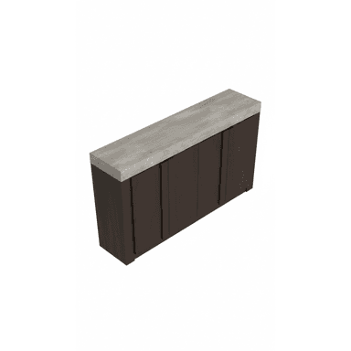 A modern, rectangular sideboard featuring a dark brown wood cabinet body and a substantial grey concrete-like top surface. It is equipped with four flush cabinet doors on the front, suggesting internal storage, and rests on a recessed plinth base. — 3D model (AI enhanced source)