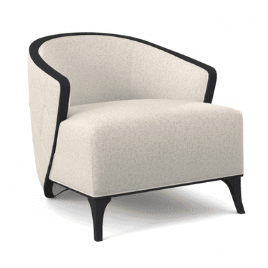 An upholstered club chair featuring a contemporary design with a distinctive curved back, accented by a contrasting black trim, and supported by tapered black legs. — 3D model (AI enhanced source)
