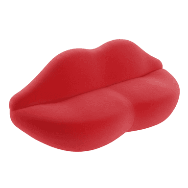 A stylized sofa designed to resemble a pair of human lips. The piece features rounded, voluminous forms characteristic of lips, upholstered in a vibrant red fabric. It appears to be a two-seater or love seat design, with a distinct curve and depth that suggests a comfortable seating experience. The overall form is playful and avant-garde. — 3D model (AI enhanced source)