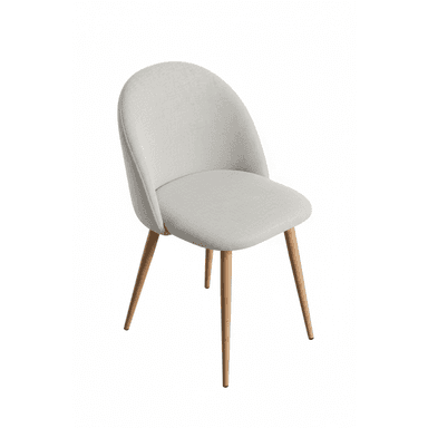 An armless side chair with a gently curved, upholstered backrest and seat, supported by four tapered wooden legs. — 3D model (AI enhanced source)