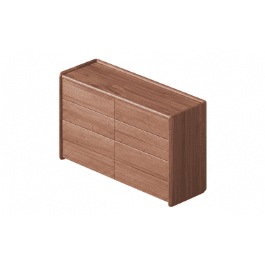 A modern wooden chest of drawers with six ribbed fronts and subtly rounded edges, finished in a medium brown wood tone. — 3D model (AI enhanced source)
