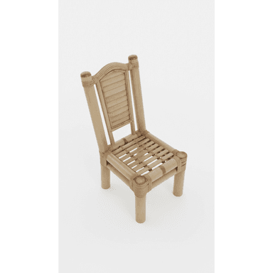 A light-colored side chair crafted from bamboo and rattan, featuring a slatted backrest and seat. The construction uses wrapped rattan details at the joints, giving it a natural and tropical aesthetic. The frame consists of cylindrical bamboo sections, and the chair has four sturdy legs. — 3D model (AI enhanced source)