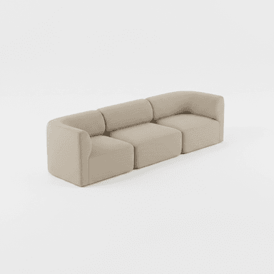 A modular, L-shaped sectional sofa upholstered in a neutral beige fabric, featuring soft, rounded lines and a low profile, designed for modern living spaces. — 3D model (AI enhanced source)