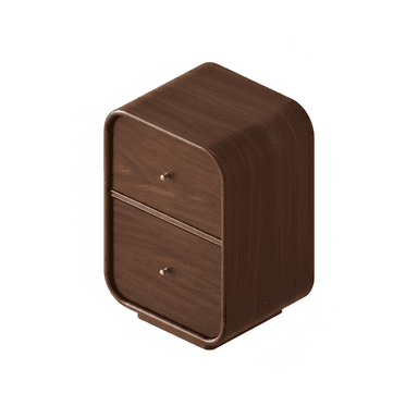 A contemporary nightstand with two drawers, featuring rounded edges and a dark wood veneer finish. The piece has a modern, minimalist design with subtle drawer pulls. — 3D model (AI enhanced source)