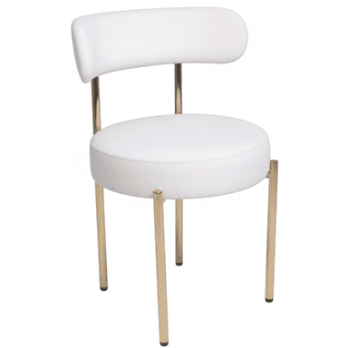 A modern armless chair featuring a circular upholstered seat and a low, curved backrest, supported by slender gold-finished metal legs. — 3D model (AI enhanced source)