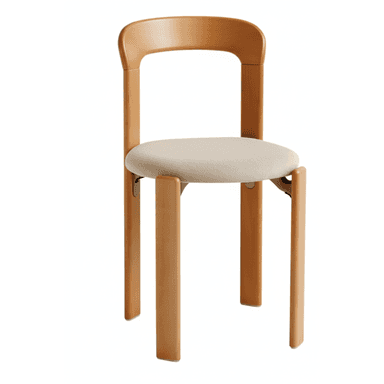 A modern wooden chair featuring a light natural wood frame and a light-colored upholstered seat. The design is minimalist with a curved backrest and straight, robust legs. — 3D model (AI enhanced source)