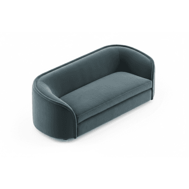 A modern two-seater loveseat, upholstered in a deep teal velvet, featuring a continuous curved back and integrated rounded arms, with a single bench seat cushion. — 3D model (AI enhanced source)