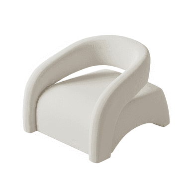 A modern, sculptural accent chair featuring a seamless, U-shaped backrest and armrests that flow into a solid, block-like base. The chair is fully upholstered in a textured, off-white or cream fabric, presenting a monolithic and minimalist aesthetic. — 3D model (AI enhanced source)