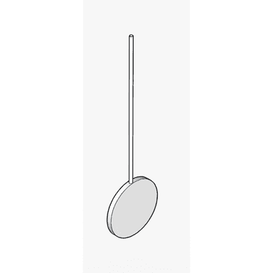 A simple, line-drawing illustration of a minimalist pendant light. It features a long, thin vertical rod suspending a flat, circular disc. The rod is shown with a hollow top, suggesting a connection point. The disc is oriented horizontally and is depicted as a solid, unadorned surface. — 3D model (AI enhanced source)