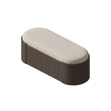 An elongated oval-shaped bench featuring a light-colored upholstered top and a solid, dark wood veneer base with rounded ends, presenting a clean and modern aesthetic. — 3D model (AI enhanced source)