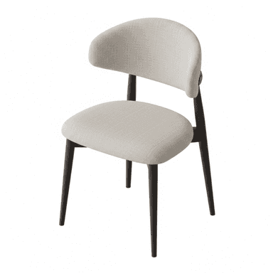 A modern dining chair featuring a light-colored upholstered seat and a curved backrest, supported by dark, tapered wooden legs. — 3D model (AI enhanced source)