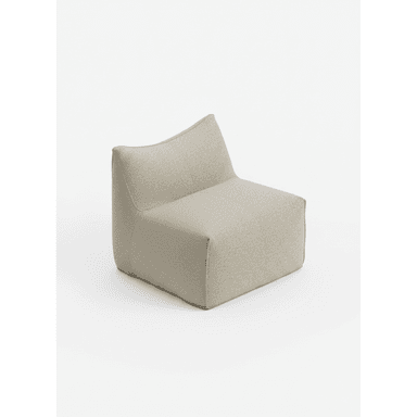 An armless, upholstered lounge chair with a low profile and a subtly curved backrest, covered in textured beige fabric. — 3D model (AI enhanced source)